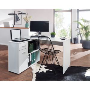 Hoekbureau met kast wit 120x106x5 cm