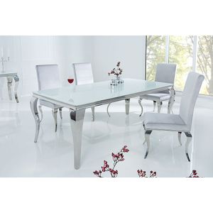 Barock - Eettafel - Wit Glas - 180 cm - Gepolijst Edelstaal