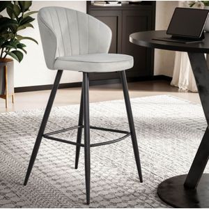 Set van 2 Barkrukken - Fluweelgrijs - Stof / Metaal - Scandinavisch Design