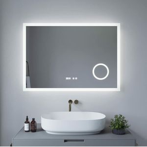 Led Badspiegel mit Beleuchtung Badezimmerspiegel Beleuchtet Kaltweiß Licht 6400K Dimmbar Schminkspiegel Uhr Beschlagfrei Antibeschlag Wandspiegel