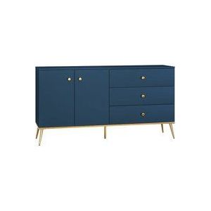 Sideboard, 160cm breit, in dunkelblau mit goldfarbenen Griffen und Füßen MONTPELLIER-131, b/h/t ca. 160/85/40 cm