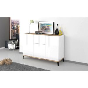 Kommode Ddybal, Küchen-Sideboard mit 3 Türen und 1 Schublade, Wohnzimmer-Buffet, Küchen-Sideboard, 100% Made in Italy, 120x40h82 cm, Weiß glänzend