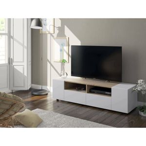 Dmora - TV-Ständer Dmolino, Wohnzimmer TV-Sideboard, Moderner Fernsehständer, Niedriges Mehrzweck-Sideboard, 138x42h36 cm, Weiß und Eiche