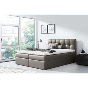 Boxspringbett ryane 140x200 mit tiefen Bettkasten und Topper MA990 Taupe - Furnix