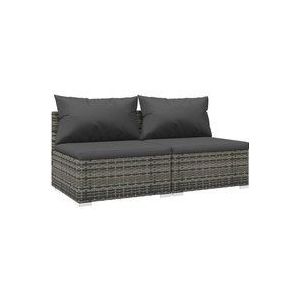 2-tlg. Garten-Lounge-Set mit Kissen Poly Rattan Grau Vidaxl