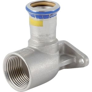 Geberit Mapress Edelstahl Anschlusswinkel 90° abgesetzt, Lochkreis 50mm Außendurchmesser 22mm