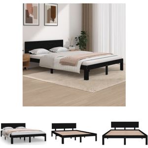 The Living Store Massivholzbett Schwarz Kiefer 140x200 cm - Betten & Bettgestelle - Schwarz