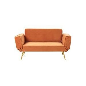 Beliani - Schlafsofa Orange aus Samt 2-Sitzer Verstellbare Armlehnen Goldene Beine für Wohnzimmer Gästezimmer Gästebett