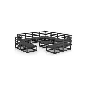 Vidaxl - 12-tlg. Garten-Lounge-Set Schwarz Massivholz Kiefer
