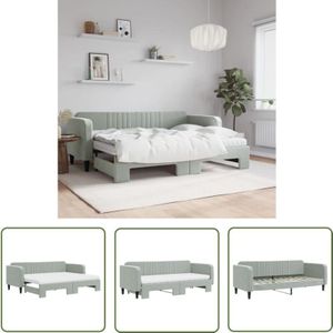 The Living Store - Tagesbett Ausziehbar mit Matratzen Hellgrau 80x200 cm Samt - Sofa - Schlafsofa - Gästebett - Tagesbett - Doppelbett