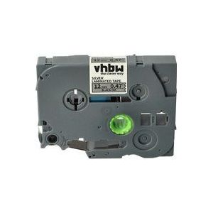 Vhbw - Schriftband-Kassette kompatibel mit Brother pt H101TB, H105, H105NB, H105WB, H105WN, H101LB, H105VP Etiketten-Drucker 12mm Schwarz auf Silber