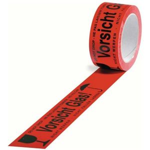 Transpak - Warnklebeband pp Vorsicht Glas Länge 66 m, Breite 50 mm rot