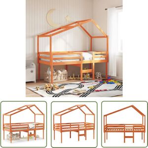 Hochbett mit Dach Wachsbraun 90x200 cm Massivholz Kiefer - Kinderbett - Hochbett - Holzbett - Kiefernholzbett - Jugendzimmer - The Living Store