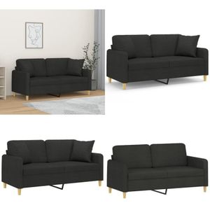 Vidaxl - 2-Sitzer-Sofa mit Zierkissen Schwarz 140 cm Stoff - 2-Sitzer-Sofa - Schwarzes Sofa - Wohnzimmersofa - Gemütliches Sofa - Couchtisch - Home &