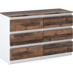 Weiße Vintage-Kommode mit 6 Schubladen, 100 cm, TV-Ständer, Sideboard, Kleiderschrank, Wohnzimmer