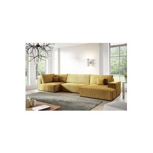 Fun Moebel - Wohnlandschaft Schlafsofa corunia Stoff Poso Honiggelb Ottomane Rechts