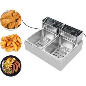 SNQ - Elektrische Fritteuse mit Doppeltrommel und Doppelkorb und Timer, Edelstahl, einstellbare Temperatur, kommerzielles Truthahn-Fritteusen-Set