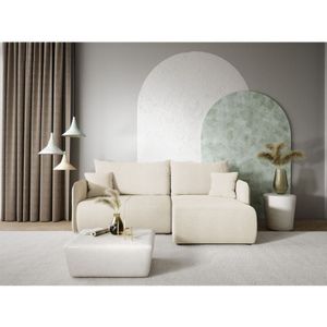 Fun Moebel - Ecksofa Sofa mit Schlaffunktion calgary Stoff Curio Creme Ottomane Rechts