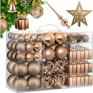 Weihnachtskugeln 102-teiliges Set mit Baumspitze Christbaumkugeln Kunststoff Bruchsicher mit Plastik Weihnachtsbaumkugeln Box Weihnachtsbaum