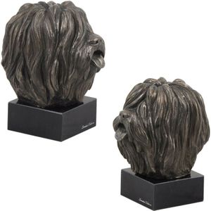 Polnischer Niederungshütehund, PON - Hundestatuette, Büste auf Steinsockel, Skulptur, Trophäe für die Art-Dog Hundeausstellung