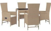 5-tlg. Garten-Essgruppe mit Kissen Beige Poly Rattan Vidaxl