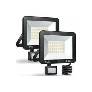 50 w LED-Flutlicht für den Außenbereich, Bewegungsmelder, 2-teilig, IP66 wasserdichter LED-Strahler mit Sensor, 5000 lm, 7000 k kaltweiße