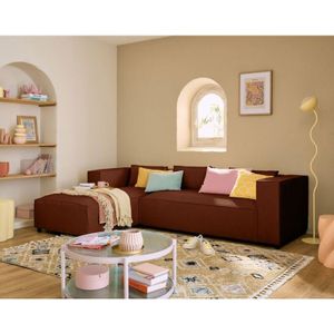 Lisa Design - Stella - 4-sitzer ecksofa links - aus strukturiertem stoff - terrakotta