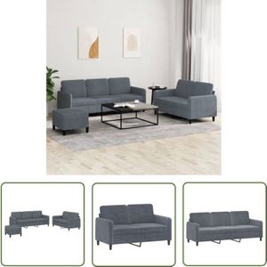 The Living Store - 3-tlg. Sofagarnitur Dunkelgrau Samt - Samtsofa - Couchgarnitur - Wohnzimmermöbel - Grau Sofa - Gemütliches Sofa