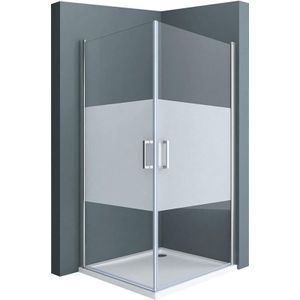 Sogood - doporro Eck-Duschkabine 90x90x195cm Duschabtrennung Hebe- und Senkmechanismus Eckdusche ESG-Sicherheitsglas Milchglas Streifen mit