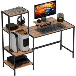 Homcom - Schreibtisch Computertisch mit Monitorständer, CPU-Ständer, Bürotisch mit Druckerablage, pc Tisch mit 4 Regalen, Modern-Design für Home