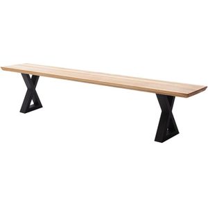 Sitzbank 200x40 cm mit Schweizer Kante, X-Gestell, Eiche massiv geölt, PARACATU-06