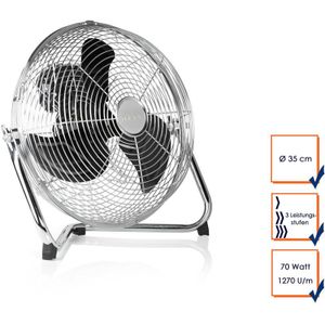Tristar - Bodenventilator in silber, ø 35cm, 70 Watt, 3 Leistungsstufen, 130° Winkel