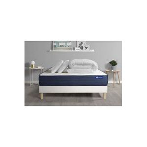 Actisom - Komplettpaket Bett - Matratze 140x200 cm + Boxspringbett mit Lattenrost (im Set) + 2 Kopfkissen + Bettdecke - Actimemo Life