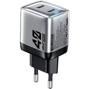 WEKOME WP-U02 Mecha-Serie – 2x USB-C Superschnellladegerät GaN 40W Wandladegerät (Silber)