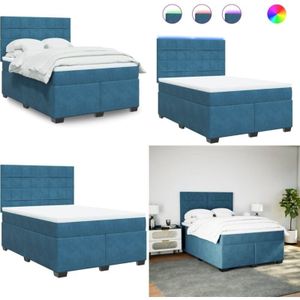 Boxspringbett mit Matratze Blau 140x190 cm Samt - Boxspringbett - Doppelbett - Samtbett - Blau - LED Beleuchtung - Home & Living