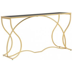 Dmora - Elegante Konsole, goldene Metallstruktur, mit Ablage aus gehärtetem Glas, goldfarben, Maße 40 x 75 x 130 cm