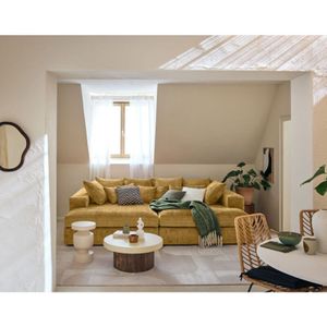 Lisa Design - Collins - einzelsofa 4-sitzer mit doppelbett récamiere - tiefe sitzfläche - aus texturiertem samt - gelb