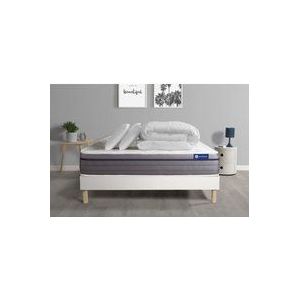 Actisom - Komplettpaket Bett - Matratze 160x200 cm + Boxspringbett mit Lattenrost (im Set) + 2 Kopfkissen + Bettdecke - ActiMemo Zen