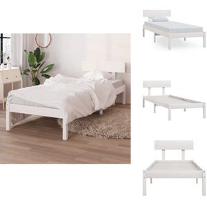 Massivholzbett Weiß Kiefer 100x200 cm - Holzbett - Kiefernholzbett - Singlebettt - Weißes Bett - Bett Mit Kopfteil