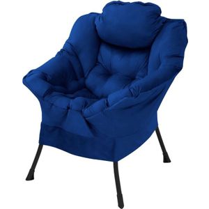 Relaxsessel Dunkelblau, Wohnzimmersessel mit Armlehnen & Seitentasche, Fernsehsessel Kopfkissen, Loungesessel mit Stahlrahmen, schwarzen Beine,