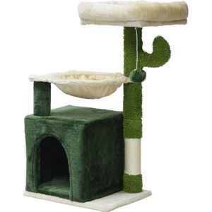 Fudajo - Kratzbaum im Kaktus-Design 75 cm hoch, Katzenkratzbaum in Grün/ Beige, Katzenbaum mit Katzenhaus, Sisal und Hängematte, Kletterbaum für