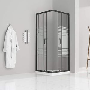 Duschkabine mit Schiebetüren Eckdusche mit Rollensystem aus teilsatiniertem ESG Glas 190cm Hoch mit schwarzen Profilen DK79 95x95 cm
