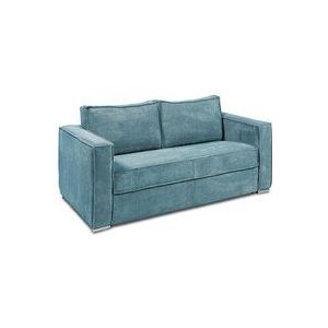 Vente-unique - Schlafsofa mit Matratze 3-Sitzer - Cord - Türkisblau - Liegefläche mit Lattenrost mit breiten Latten 140 cm - Matratze 18 cm - loreto