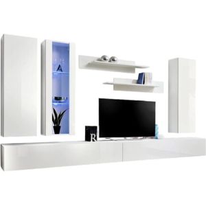 Meublorama - TV-Möbel fly E4 Design, in glänzendem Weiß. Modernes und trendiges hängendes Möbelstück für Ihr Wohnzimmer.