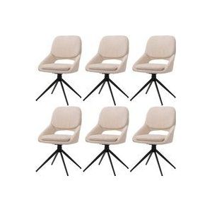 HHG - 6er-Set Esszimmerstuhl 617, Küchenstuhl, drehbar Auto-Return, Stoff/Textil Chenille (490g/m²) Öko-Tex creme-beige