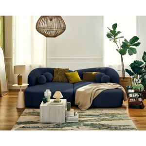 Lisa Design - Charles - 3-sitzer einzelsofa mit doppeltem récamiere - tiefe sitzfläche - aus strukturiertem samt - marineblau