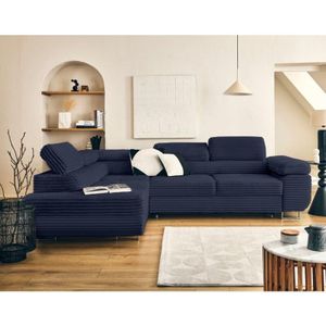 Lisa Design - Zaria - links 5-sitzer schlaffunktion und bettkasten und kopfstützen groß gerippter cord - blau