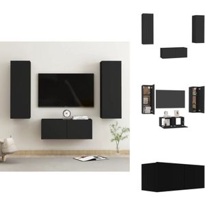 3-tlg. TV-Schrank-Set Schwarz Holzwerkstoff - TV Schrank - Wandmontage - Regal - Wohnraum Dekoration - Schwarz