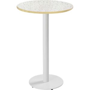 Oviala - Tisch rund 60 cm hoch weißer Fuß und Terrazzo-Beschichtung
