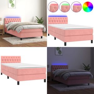 Boxspringbett mit Matratze & LED Rosa 90x190 cm Samt - Boxspringbett - Samtbett - Kinderzimmerbetten - Jugendzimmer - Rosa Bett - Home & Living